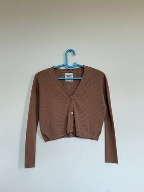 Abercrombie & Fitch Ribbed Cropped Cardigan Brown Size S
